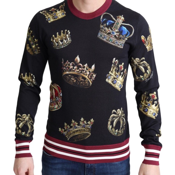 Dolce & Gabbana Other - DOLCE & GABBANA Men's Black Crown Print Silk Pullover Sweater